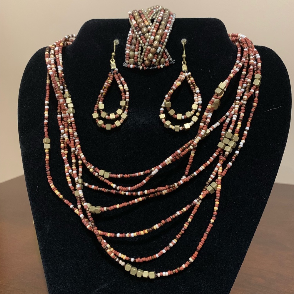 Vintage Natural Bead and Brass Set